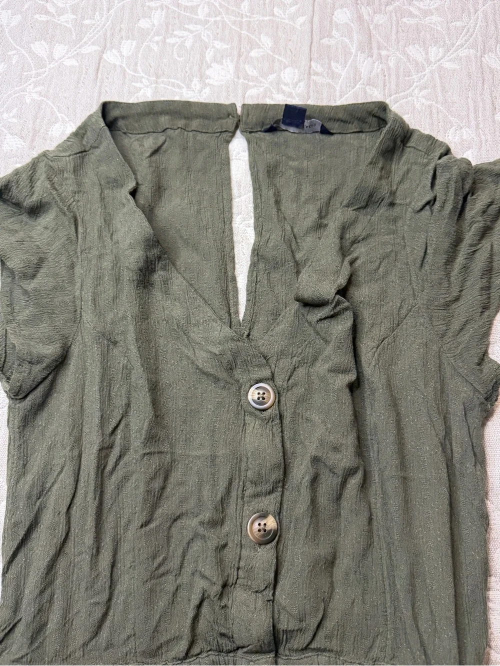 American Eagle Outfitters Women's Olive Green Button-Front Midi Dress Petite